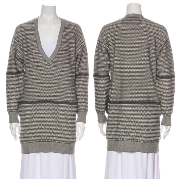 Stella McCartney Gray Wool Striped V-Neck Tunic Sweater, sz. IT 40 - Picture 1 of 16